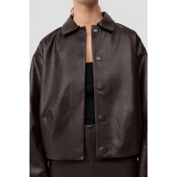 St. Agni Cocoon Leather Jacket in Chocolate, view 3