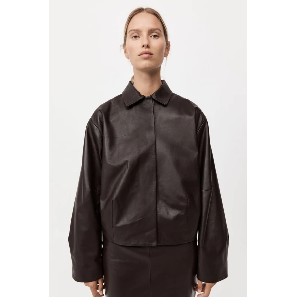 St. Agni Cocoon Leather Jacket in Chocolate, view 4