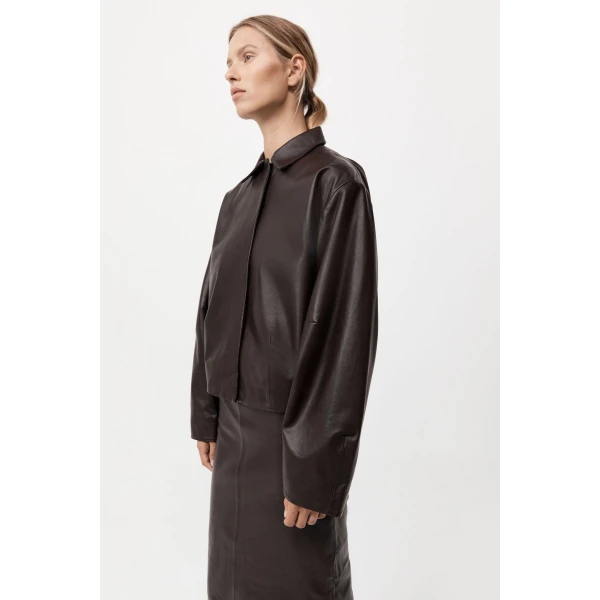 St. Agni Cocoon Leather Jacket in Chocolate, view 5