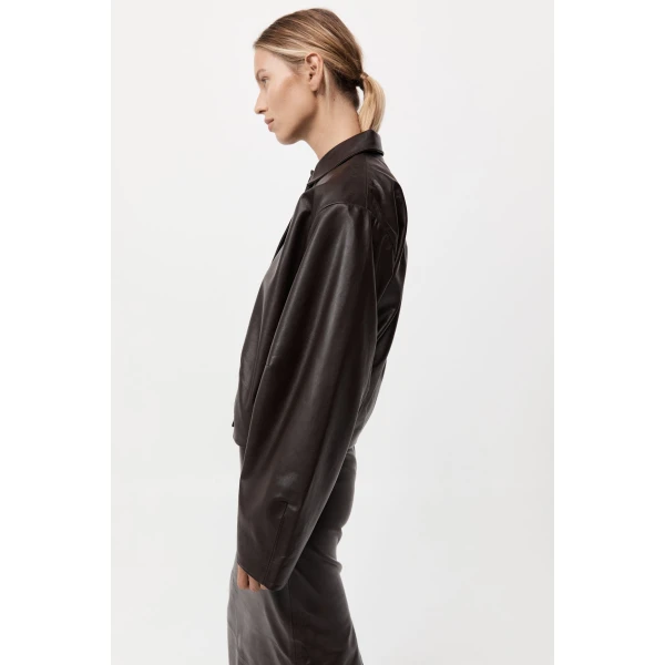 St. Agni Cocoon Leather Jacket in Chocolate, view 6