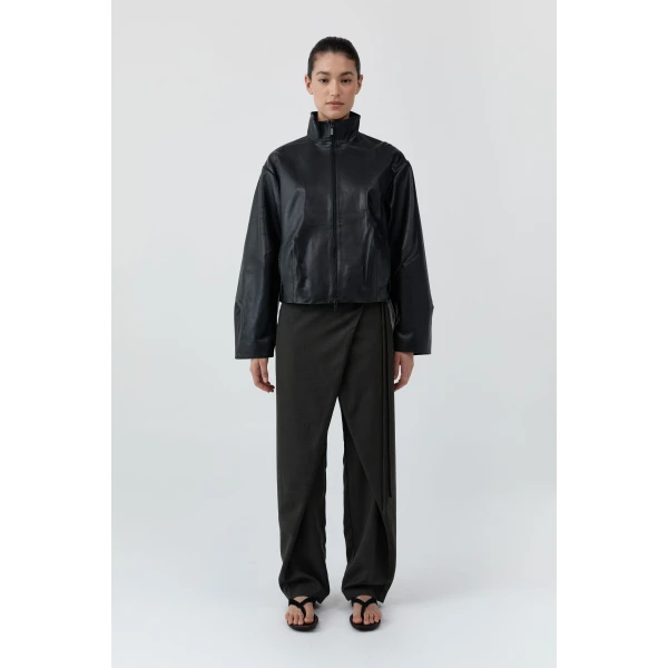 St. Agni Cocoon Zip Leather Jacket in Black, view 4