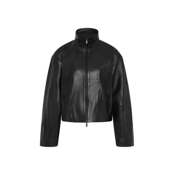 Cocoon Zip Leather Jacket in Black