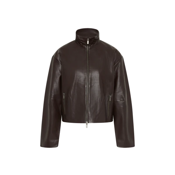 Cocoon Zip Leather Jacket in Chocolate