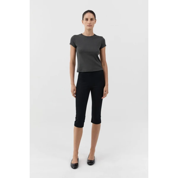 St. Agni Compact Cotton Capri Pants in Black, view 2