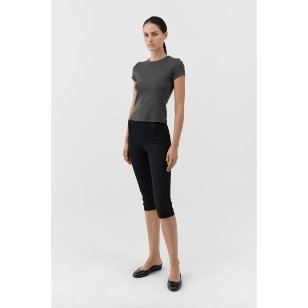 St. Agni Compact Cotton Capri Pants in Black, view 3