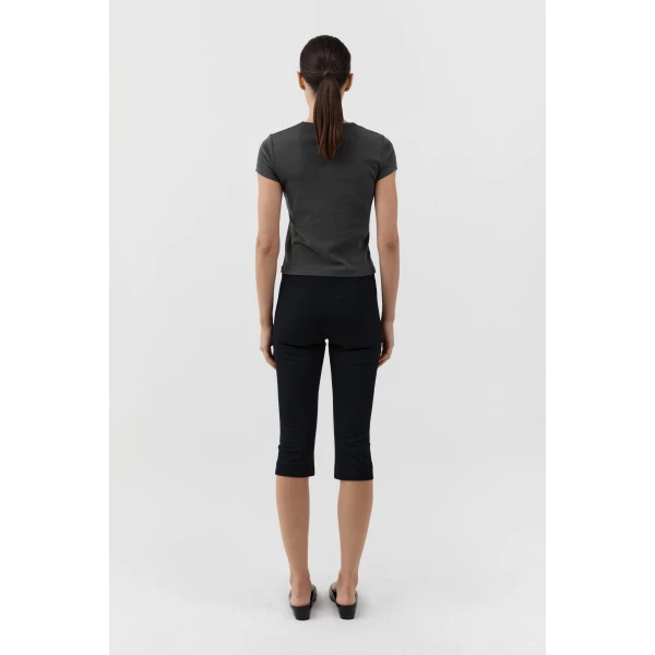 St. Agni Compact Cotton Capri Pants in Black, view 4