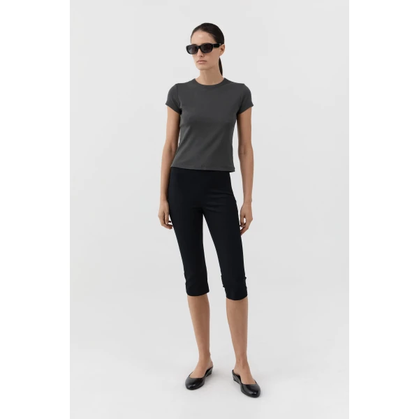 St. Agni Compact Cotton Capri Pants in Black, view 5