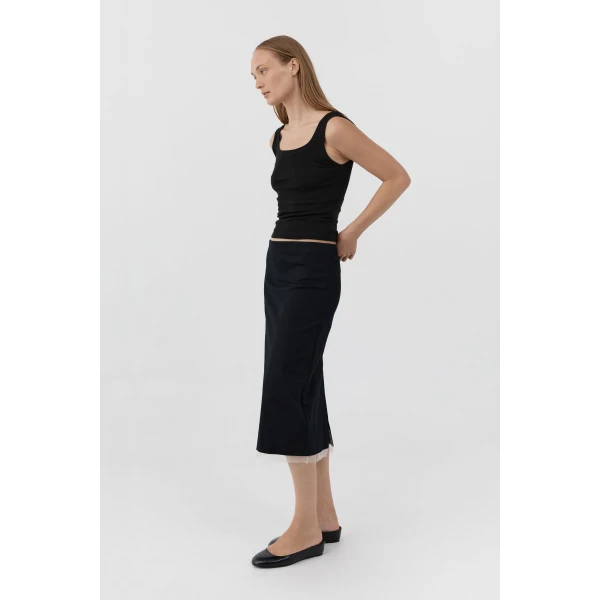 St. Agni Compact Cotton Layered Column Skirt in Black, view 4