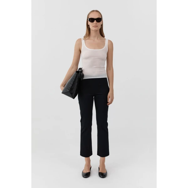 St. Agni Compact Cotton Minimal Crop Pants in Black, view 3