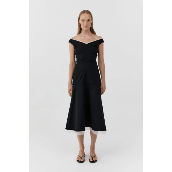 St. Agni Compact Cotton Off Shoulder Dress in Black, view 2