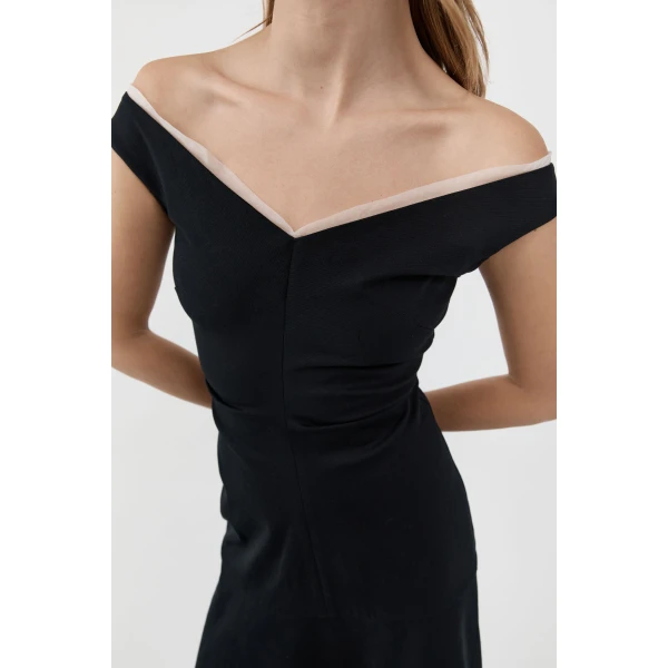 St. Agni Compact Cotton Off Shoulder Dress in Black, view 3