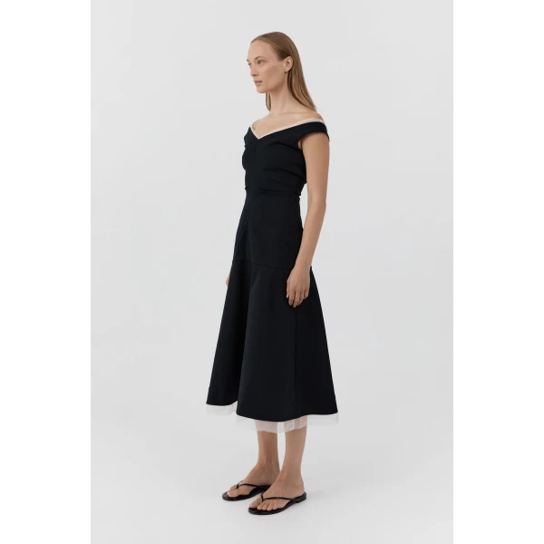 St. Agni Compact Cotton Off Shoulder Dress in Black, view 4