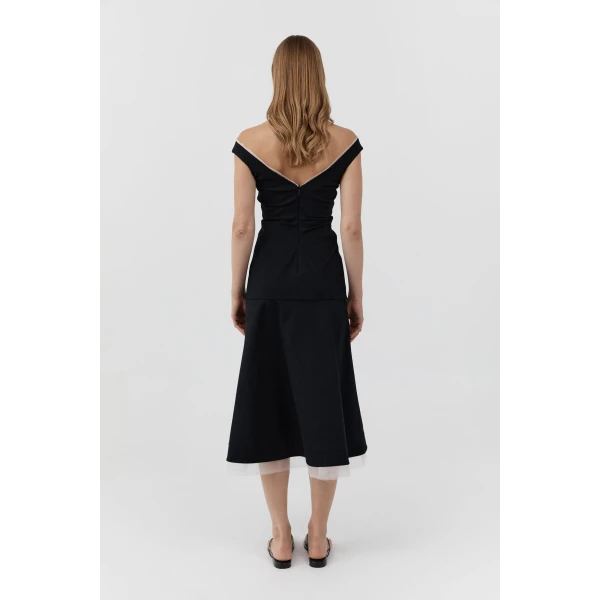 St. Agni Compact Cotton Off Shoulder Dress in Black, view 5