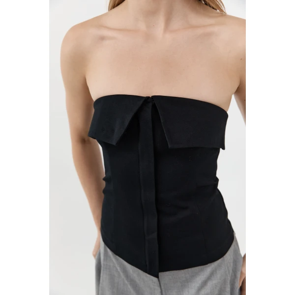 St. Agni Compact Cotton Strapless Bodice in Black, view 3