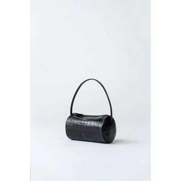 St. Agni Connolo Shoulder Bag in Croc Embossed Black, view 2