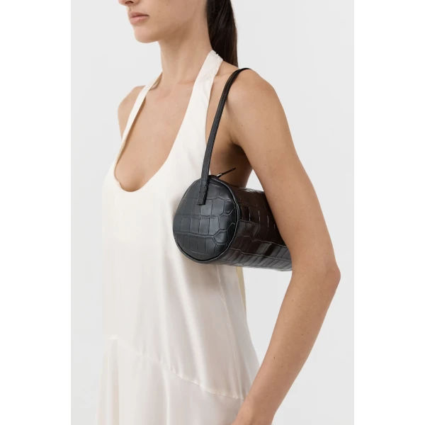 St. Agni Connolo Shoulder Bag in Croc Embossed Black, view 5