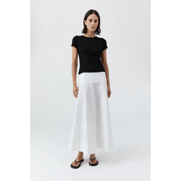 St. Agni Cotton Circle Hem Skirt in White, view 2