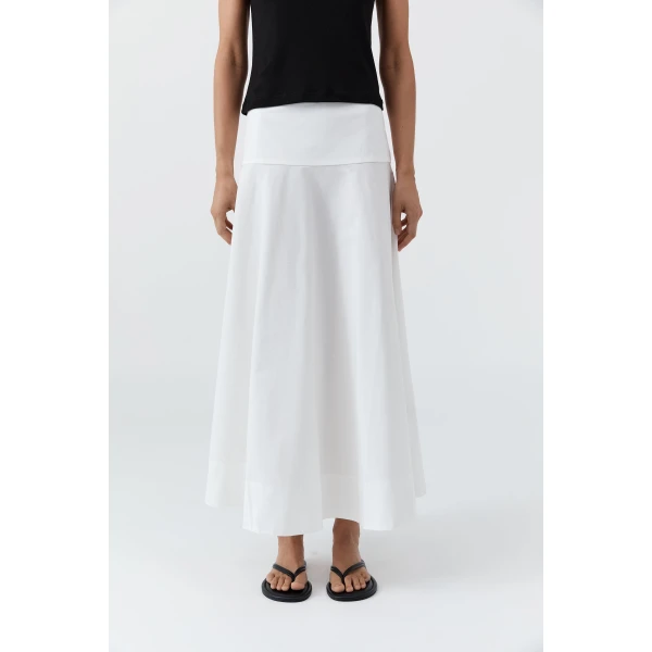 St. Agni Cotton Circle Hem Skirt in White, view 3