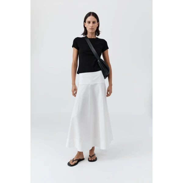 St. Agni Cotton Circle Hem Skirt in White, view 4