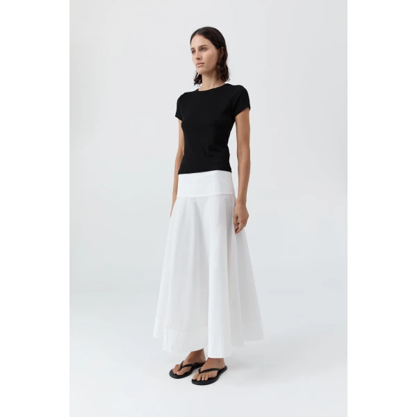 St. Agni Cotton Circle Hem Skirt in White, view 5