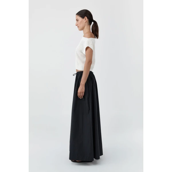 St. Agni Cotton Hybrid Wide Leg Pants in Black, view 4