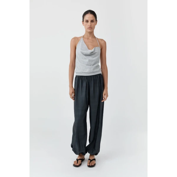 St. Agni Cotton Jersey Halter Top in Light Grey Marle, view 3
