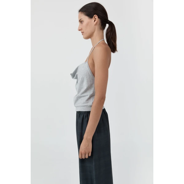 St. Agni Cotton Jersey Halter Top in Light Grey Marle, view 4