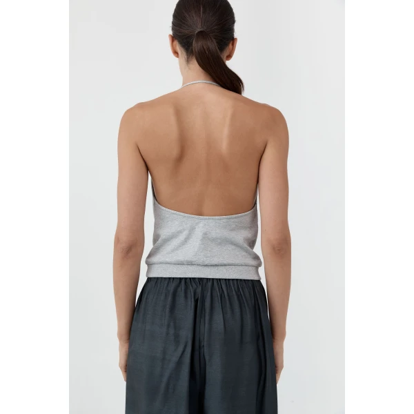 St. Agni Cotton Jersey Halter Top in Light Grey Marle, view 5