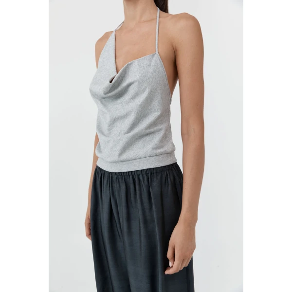 St. Agni Cotton Jersey Halter Top in Light Grey Marle, view 6
