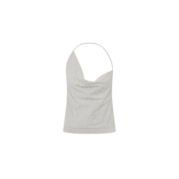 Cotton Jersey Halter Top in Light Grey Marle