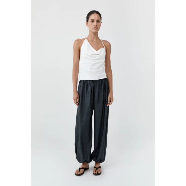 St. Agni Cotton Jersey Halter Top in Off White, view 2
