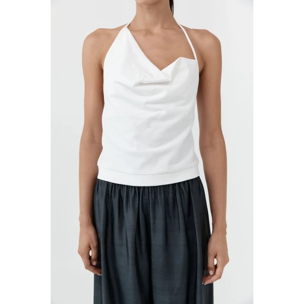 St. Agni Cotton Jersey Halter Top in Off White, view 3
