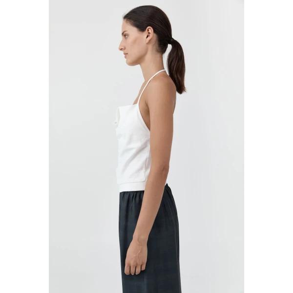 St. Agni Cotton Jersey Halter Top in Off White, view 4