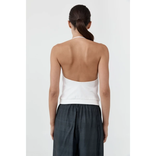 St. Agni Cotton Jersey Halter Top in Off White, view 5