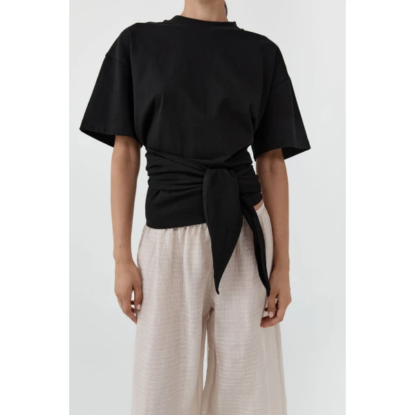 St. Agni Cotton Jersey Split Back Tee in Black, view 3