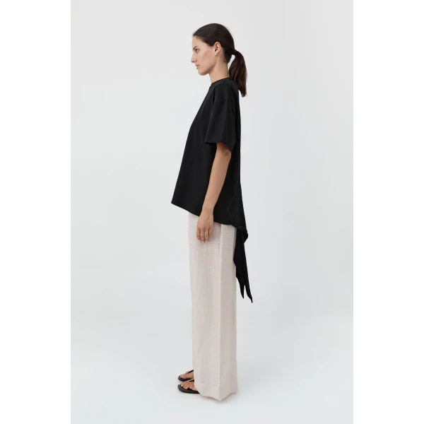 St. Agni Cotton Jersey Split Back Tee in Black, view 4