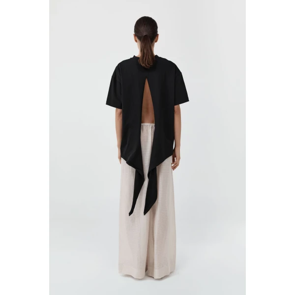 St. Agni Cotton Jersey Split Back Tee in Black, view 5