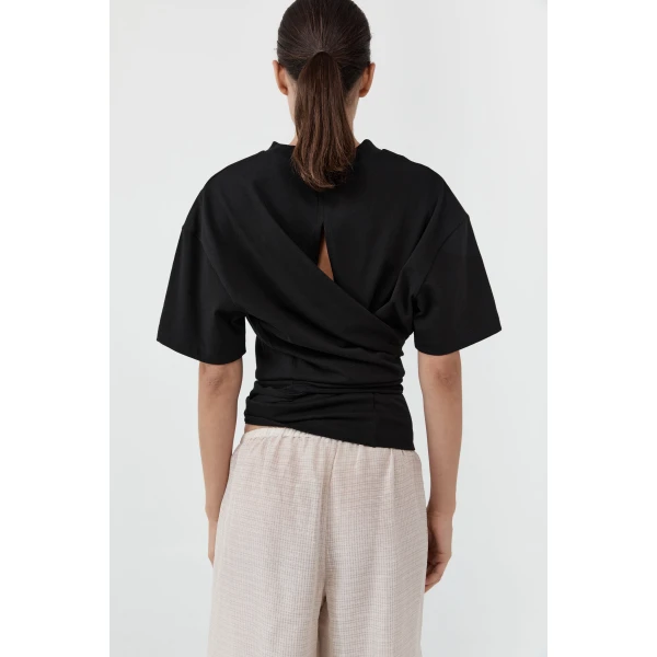 St. Agni Cotton Jersey Split Back Tee in Black, view 6