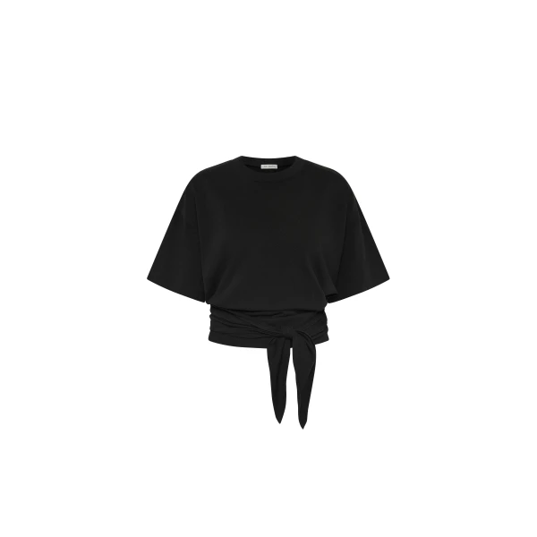 St. Agni Cotton Jersey Split Back Tee in Black
