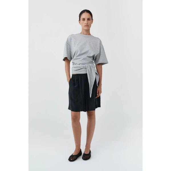 St. Agni Cotton Jersey Split Back Tee in Light Grey Marle, view 2