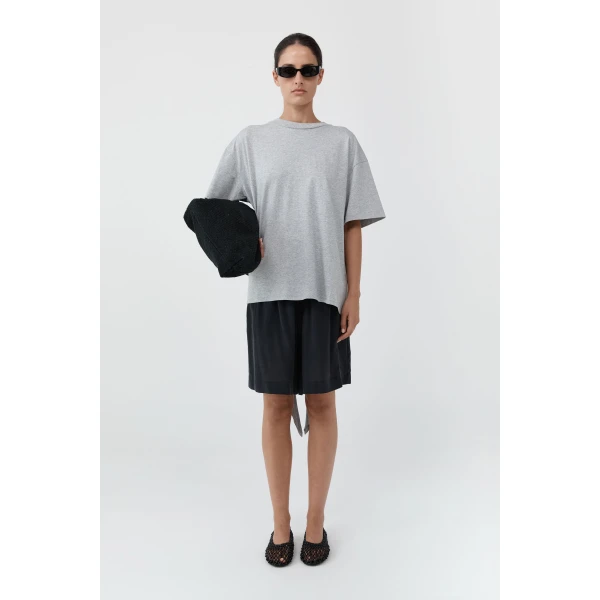 St. Agni Cotton Jersey Split Back Tee in Light Grey Marle, view 4