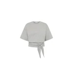 St. Agni Cotton Jersey Split Back Tee in Light Grey Marle