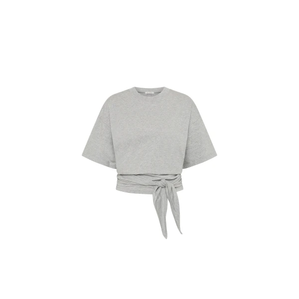 Cotton Jersey Split Back Tee in Light Grey Marle
