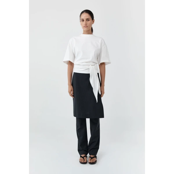 St. Agni Cotton Jersey Split Back Tee in Off White, view 2