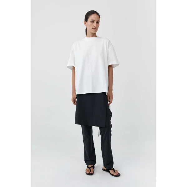 St. Agni Cotton Jersey Split Back Tee in Off White, view 3