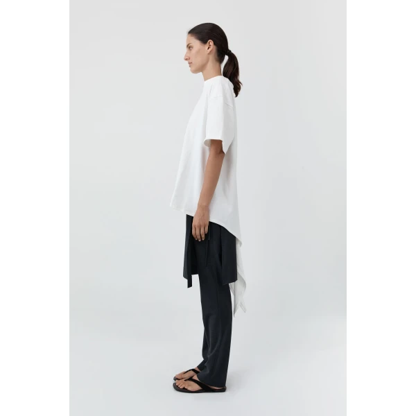 St. Agni Cotton Jersey Split Back Tee in Off White, view 4
