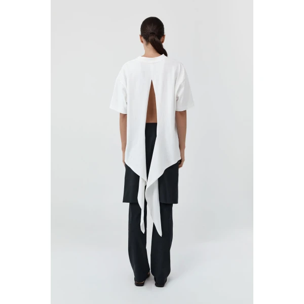 St. Agni Cotton Jersey Split Back Tee in Off White, view 5