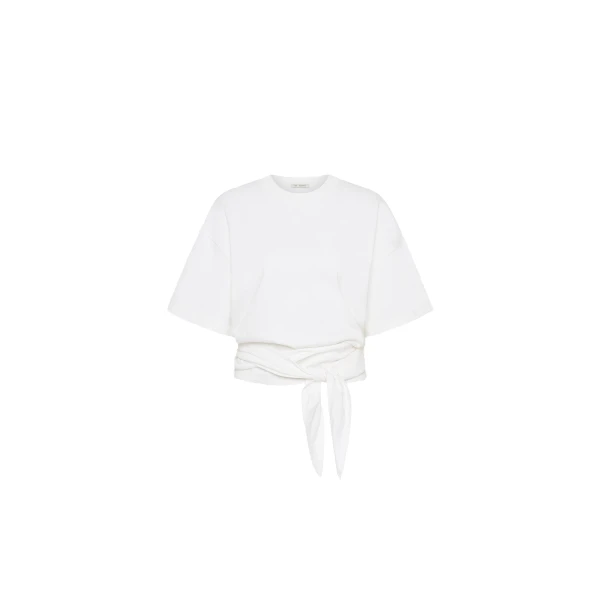 Cotton Jersey Split Back Tee in Off White