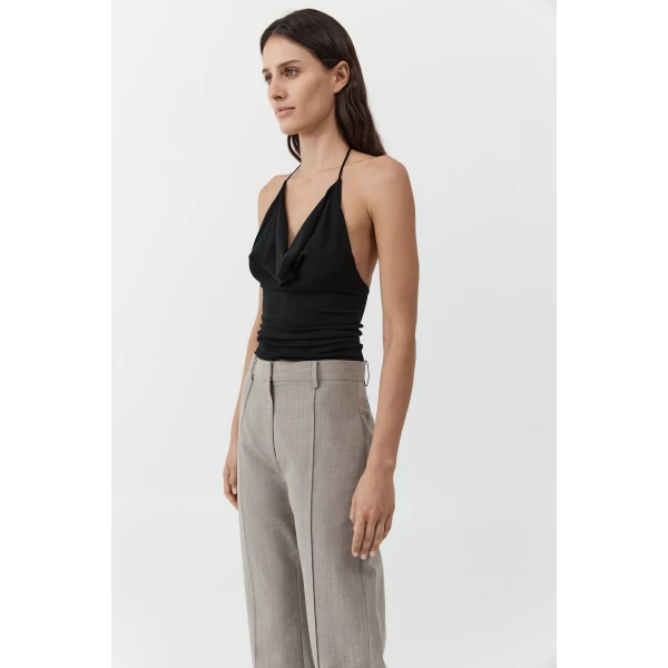 St. Agni Cowl Halter Knit Top in Black, view 3
