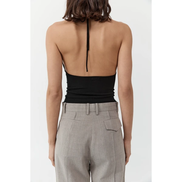St. Agni Cowl Halter Knit Top in Black, view 5